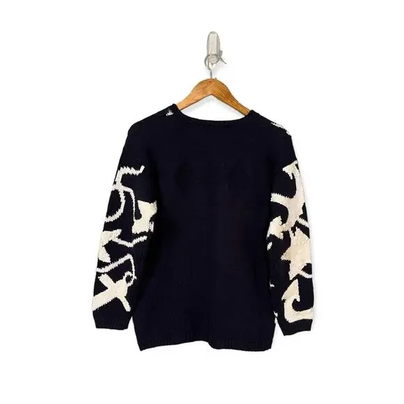 Marisa Christina Sweater Small Medium Nautical Anchor Sequin Navy White - Picture 2 of 11